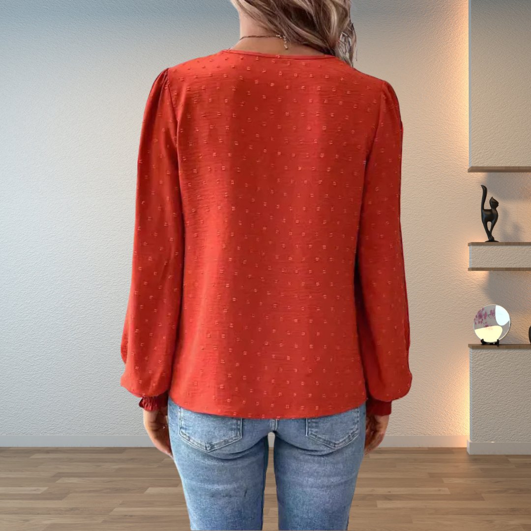 Sophia | Blouse à manches longues à col en V et corsage en dentelle pour femmes
