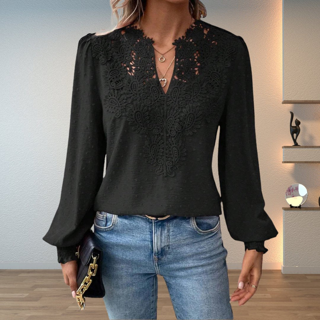 Sophia | Blouse à manches longues à col en V et corsage en dentelle pour femmes