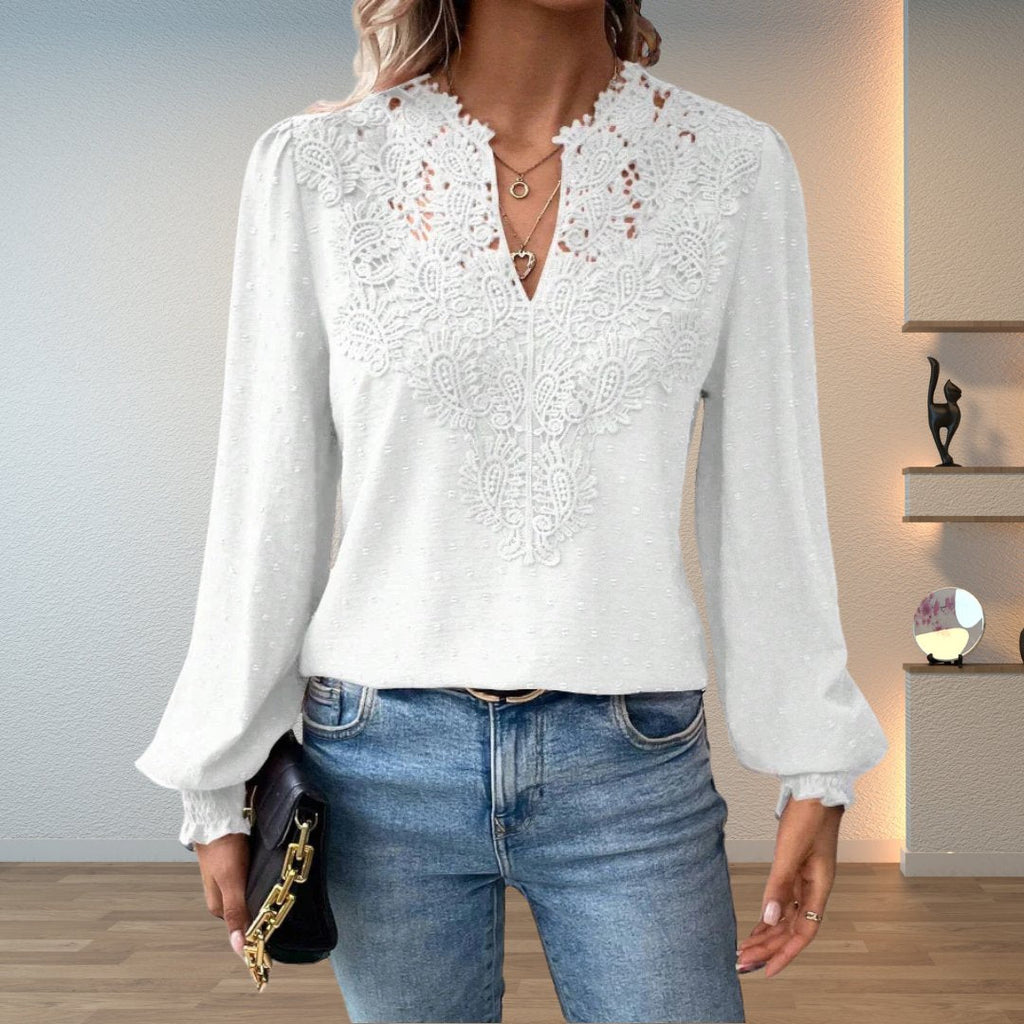 Sophia | Blouse à manches longues à col en V et corsage en dentelle pour femmes