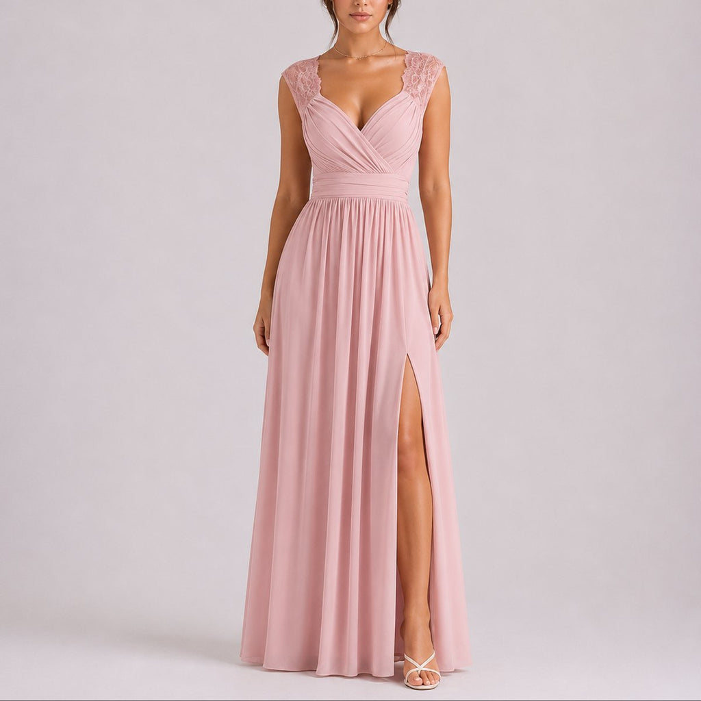 Camila | Robes de Mariée d'Invité d'Automne avec Épaules en Dentelle pour Femmes