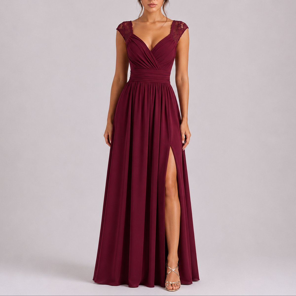 Camila | Robes de Mariée d'Invité d'Automne avec Épaules en Dentelle pour Femmes