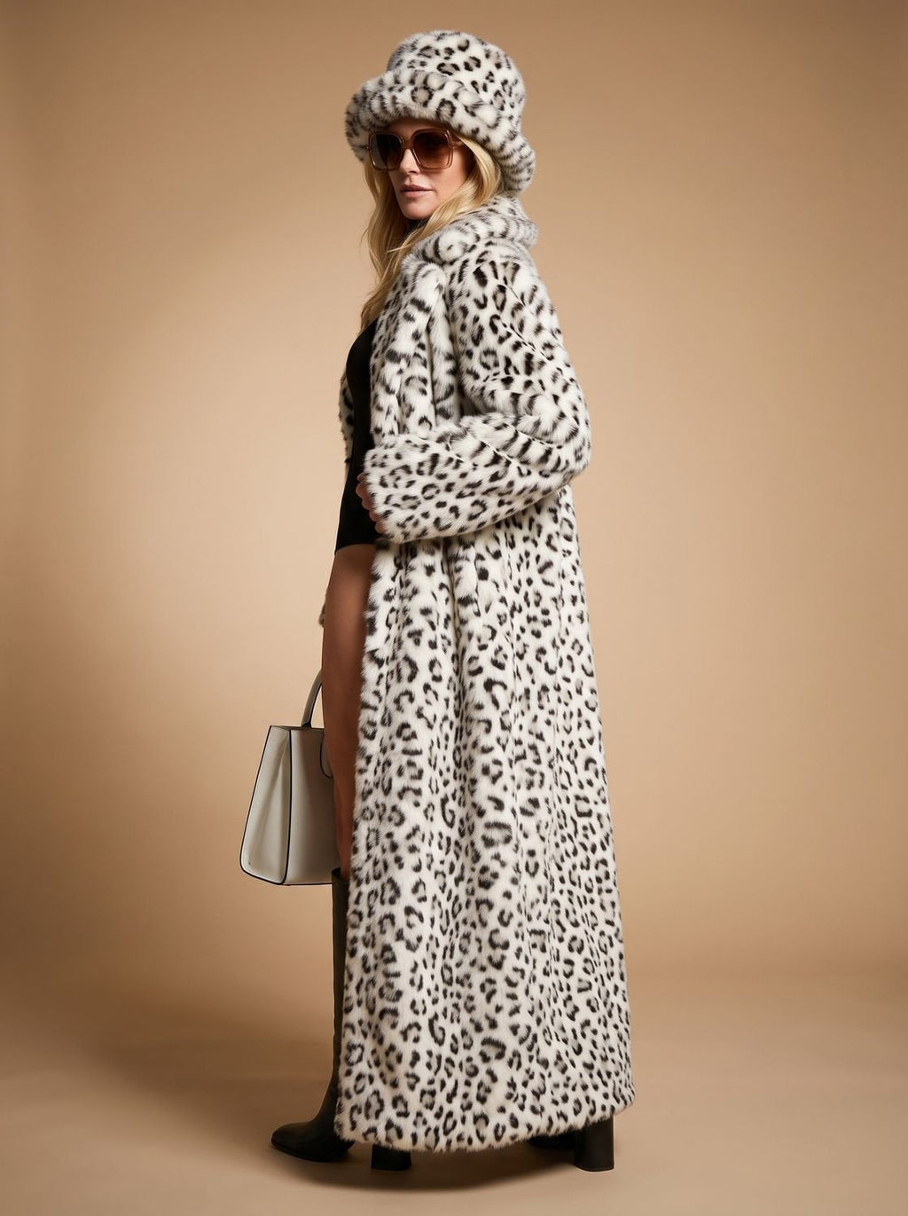 Eleanor | Manteau long en fausse fourrure à imprimé léopard pour femmes avec ceinture