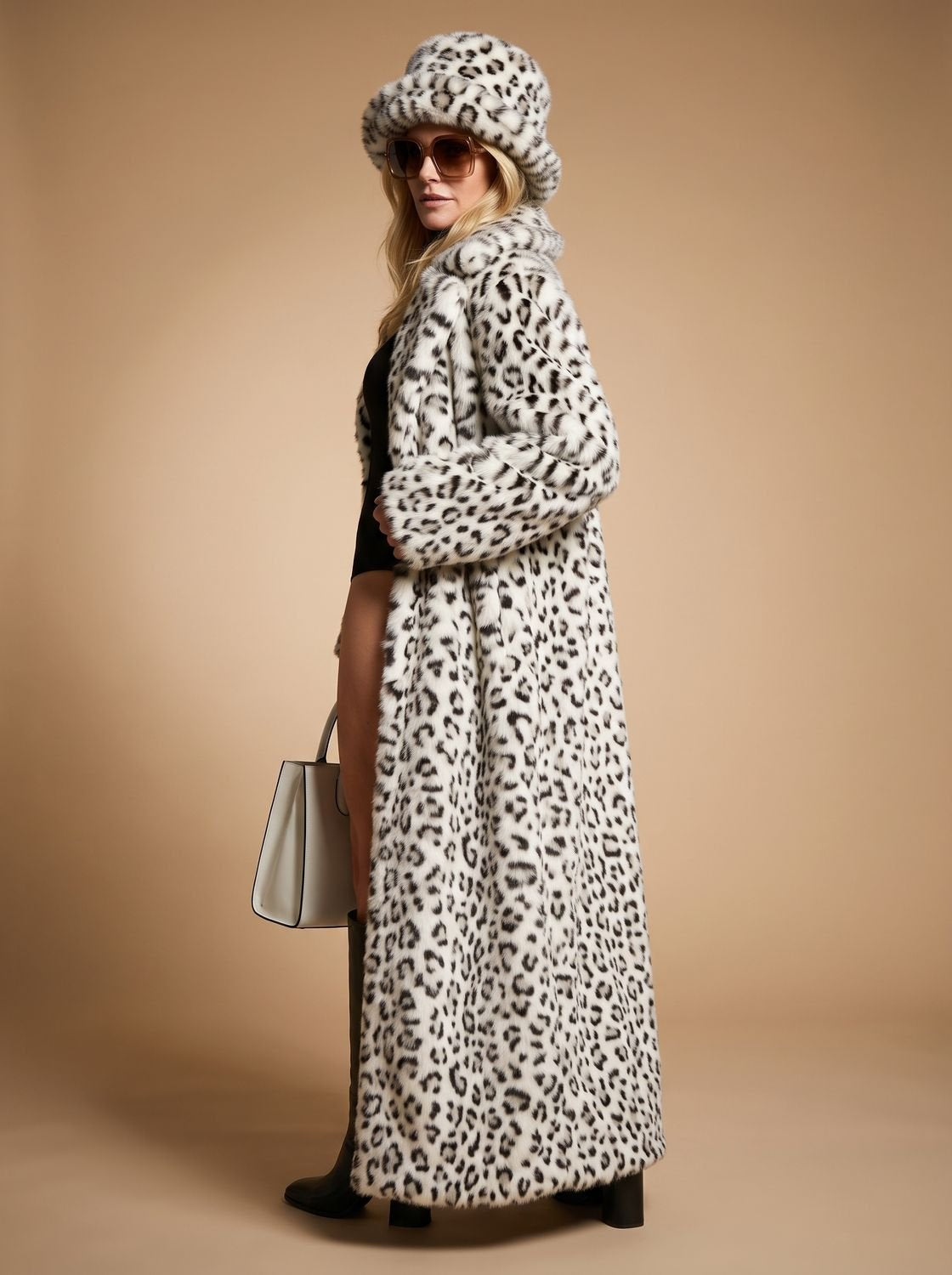 Eleanor | Manteau long en fausse fourrure à imprimé léopard pour femmes avec ceinture