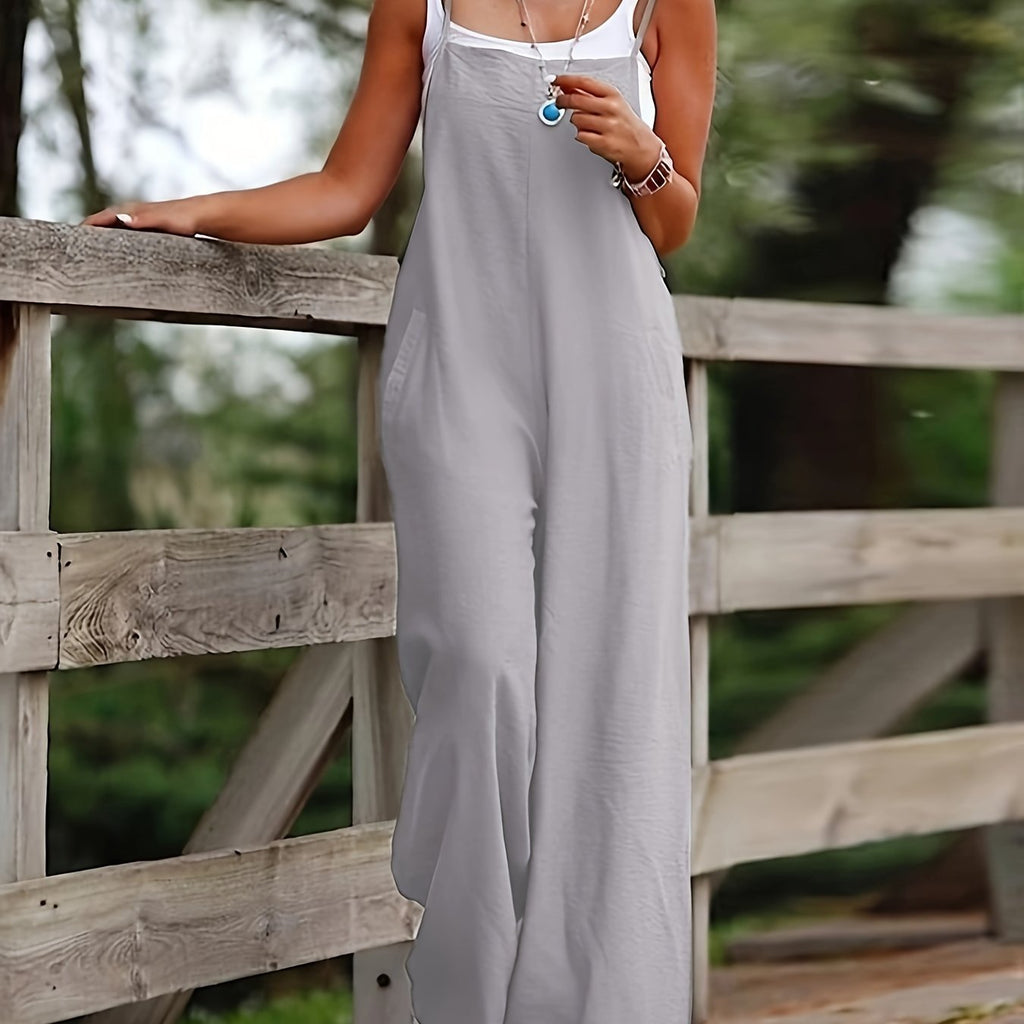 Layla | Pantalon large en lin pour femmes, salopette sans manches