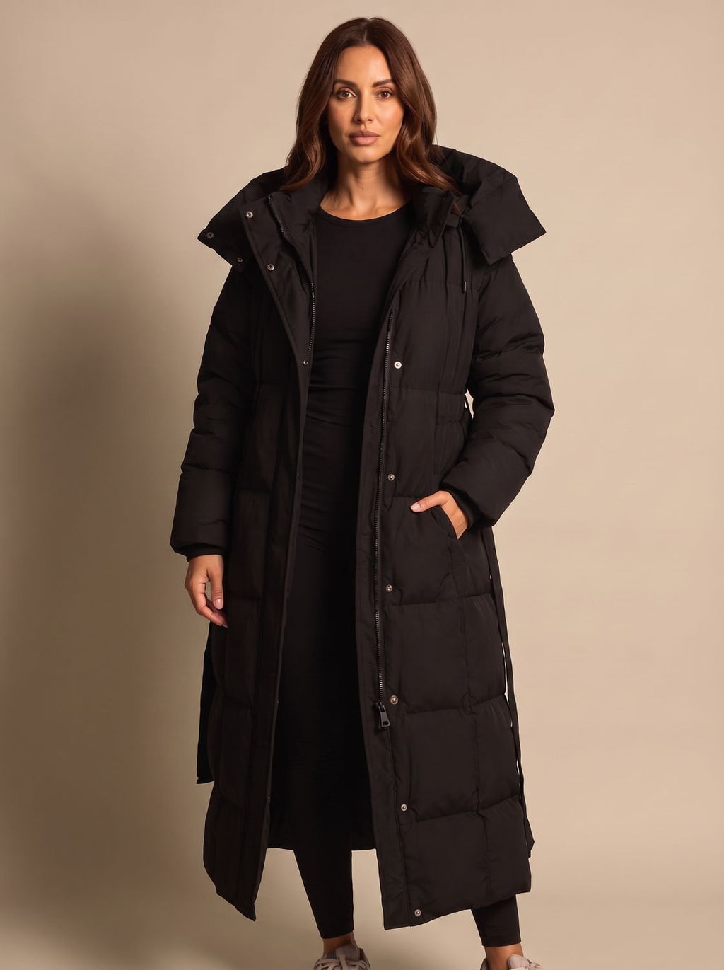 Grace | Manteau long en duvet à capuche pour femmes avec ceinture