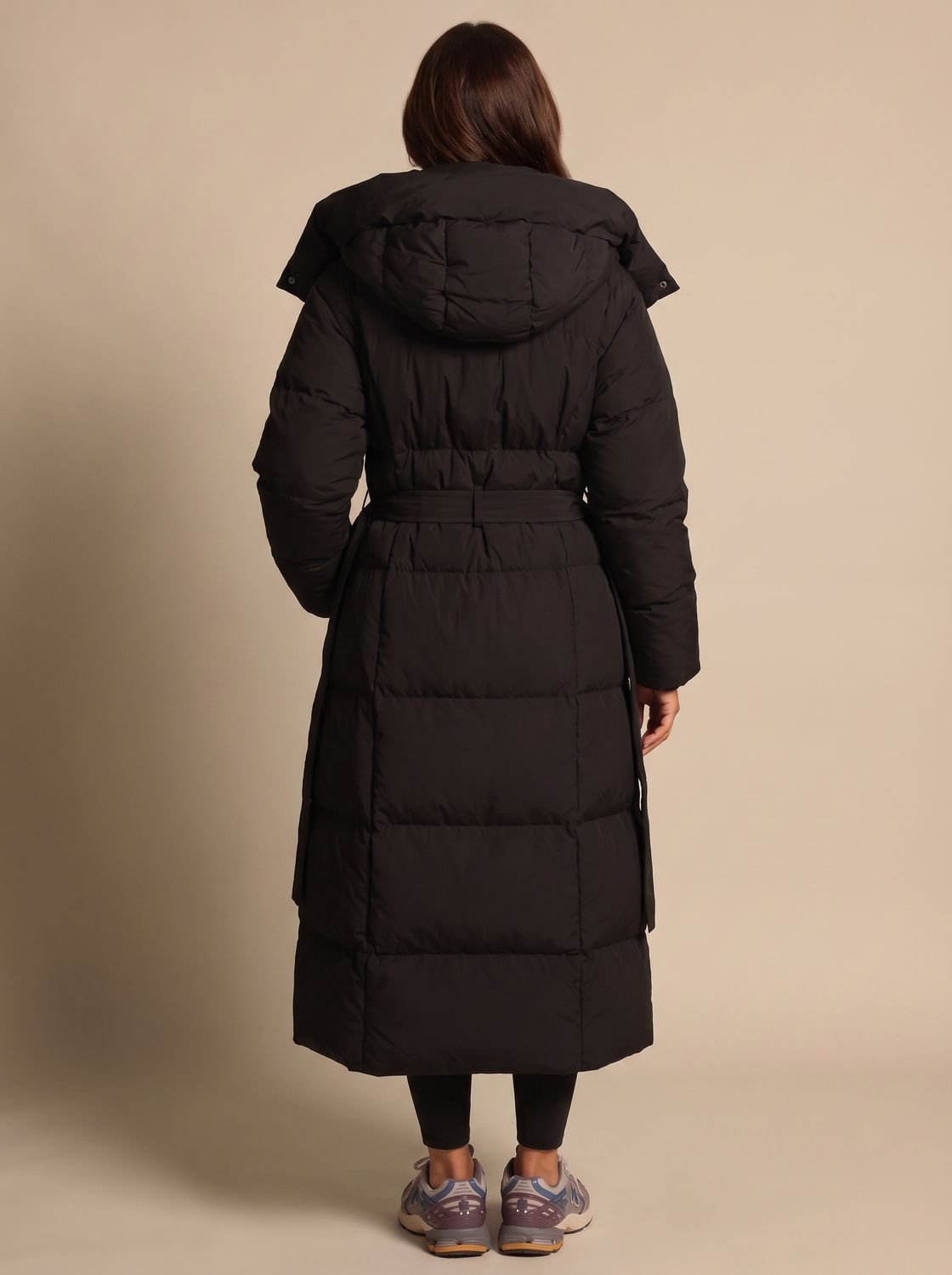 Grace | Manteau long en duvet à capuche pour femmes avec ceinture