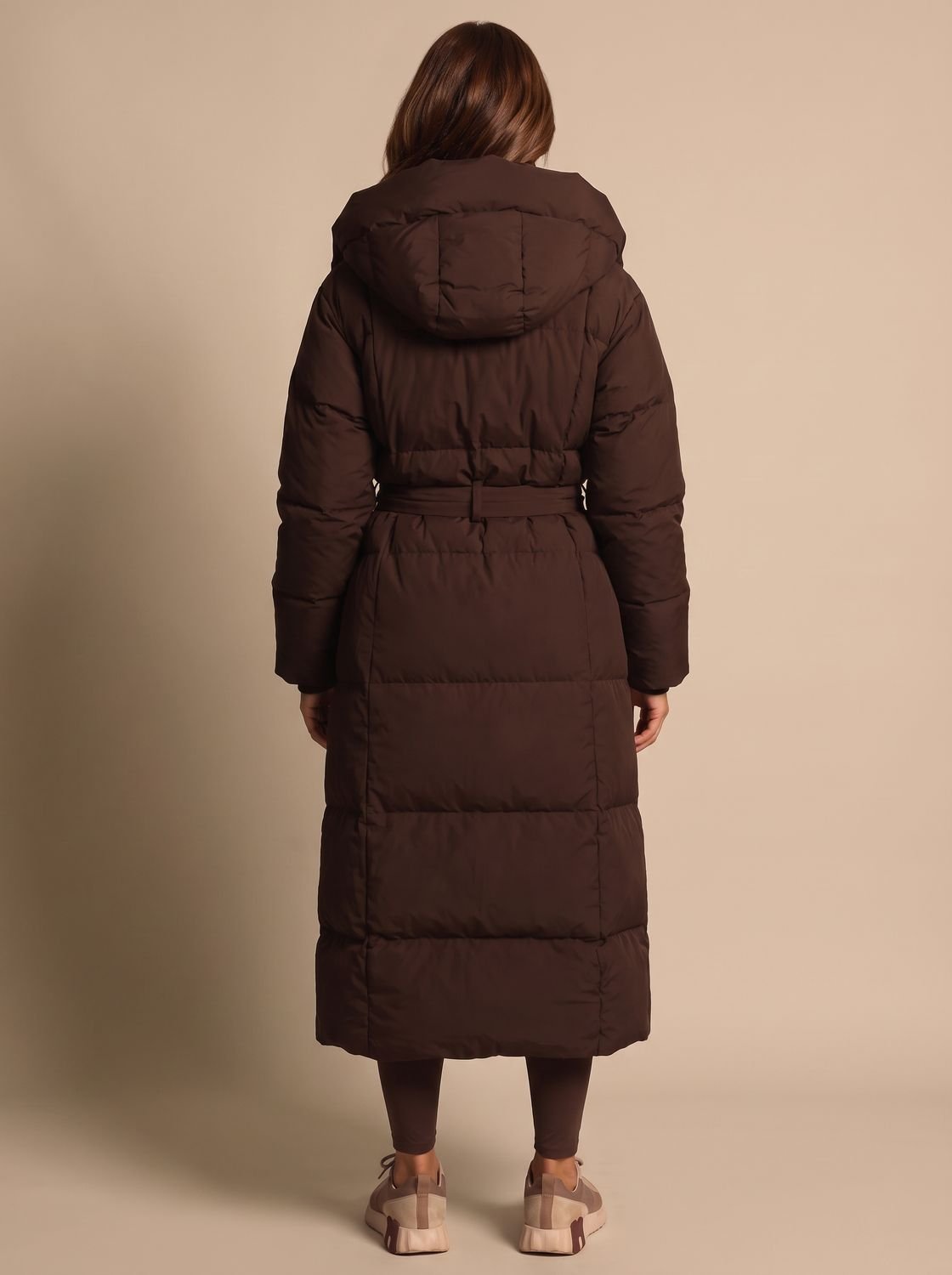 Grace | Manteau long en duvet à capuche pour femmes avec ceinture