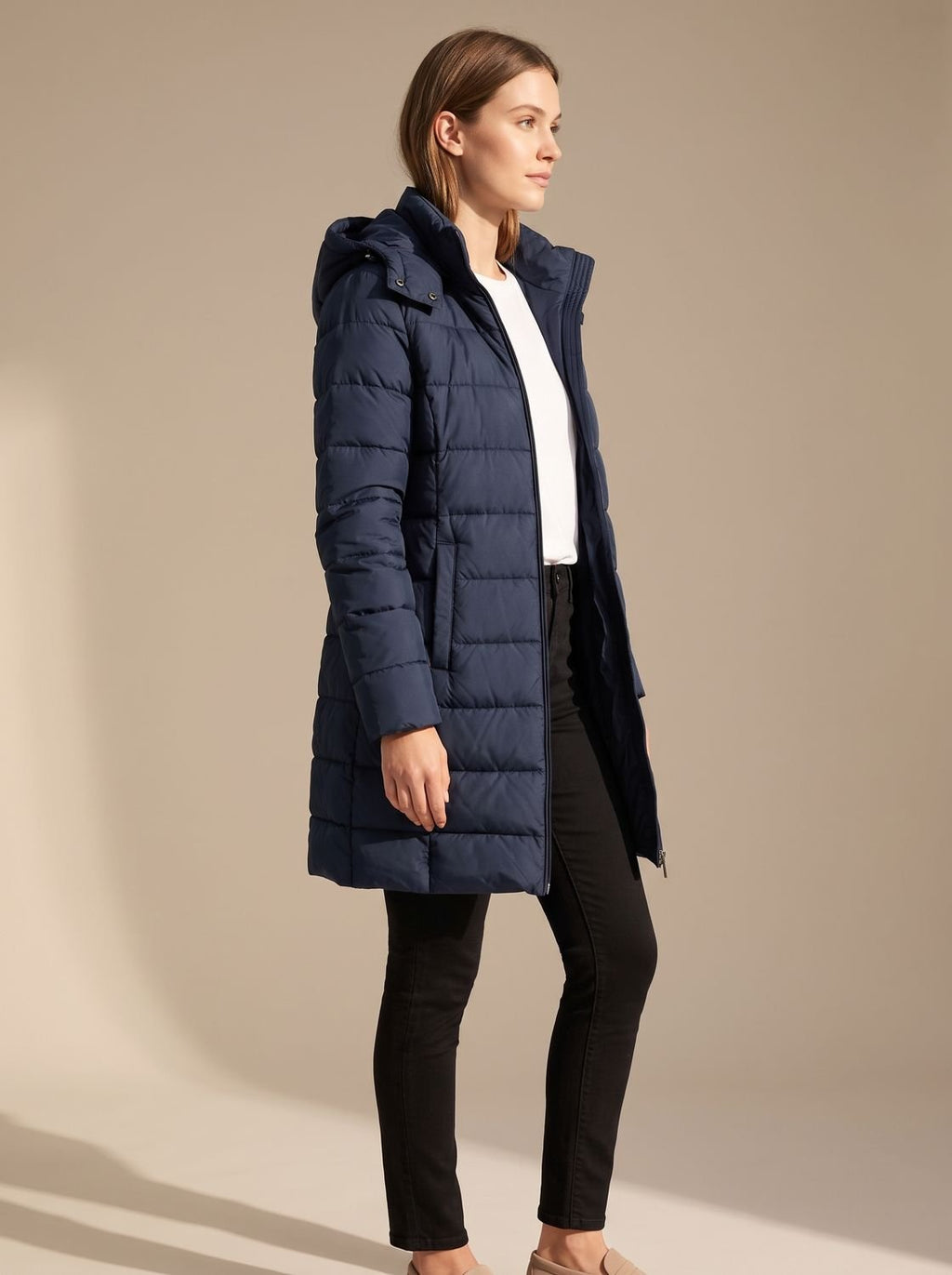 Madison | Veste matelassée longue à capuche pour femmes avec fermeture éclair intégrale