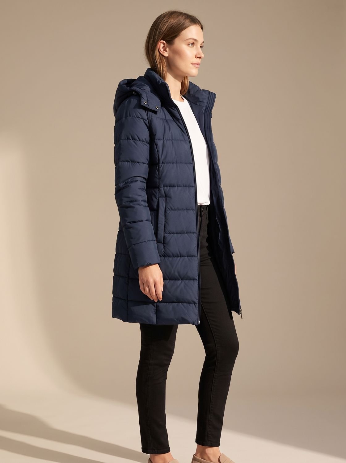 Madison | Veste matelassée longue à capuche pour femmes avec fermeture éclair intégrale