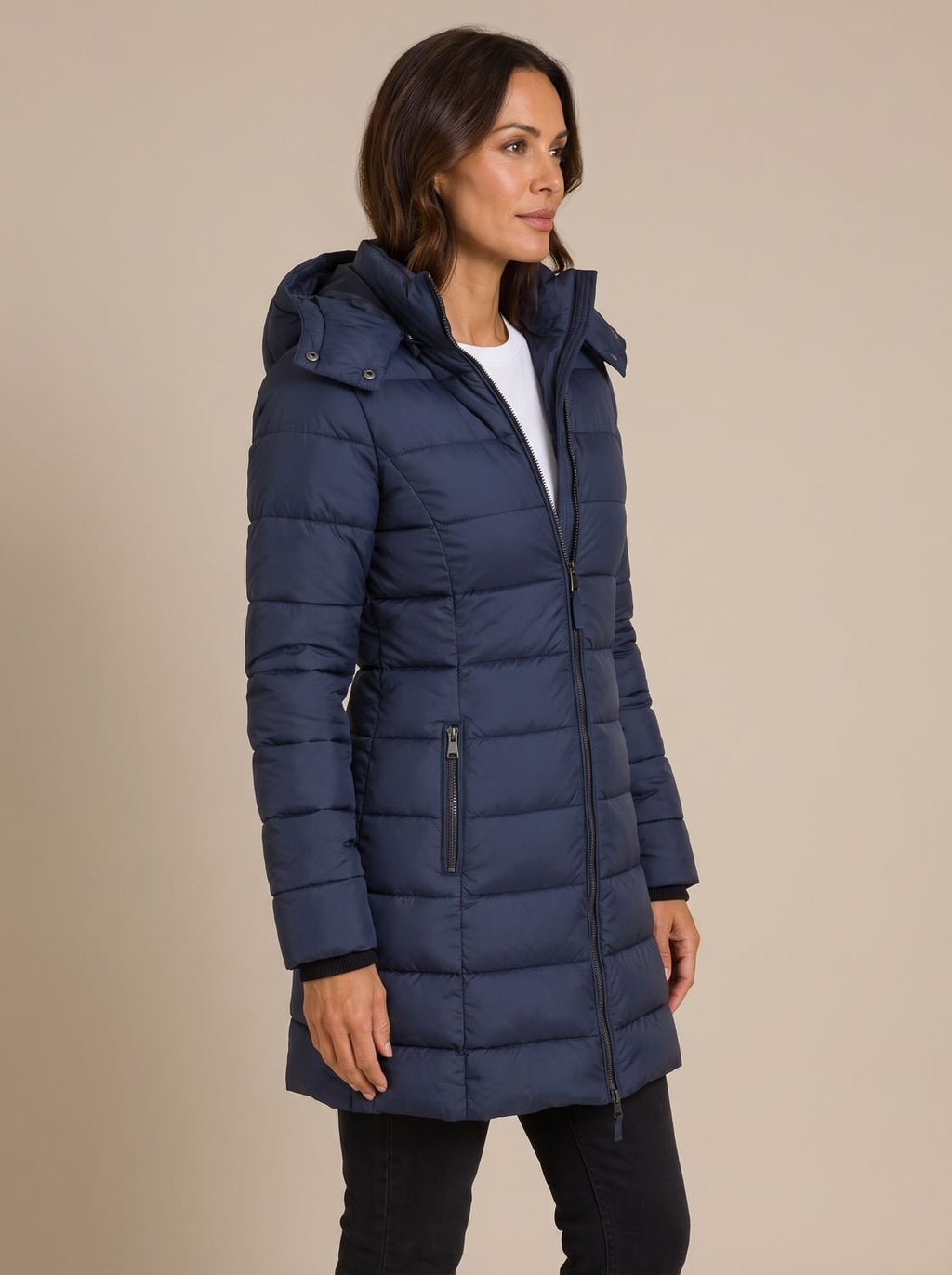 Madison | Veste matelassée longue à capuche pour femmes avec fermeture éclair intégrale