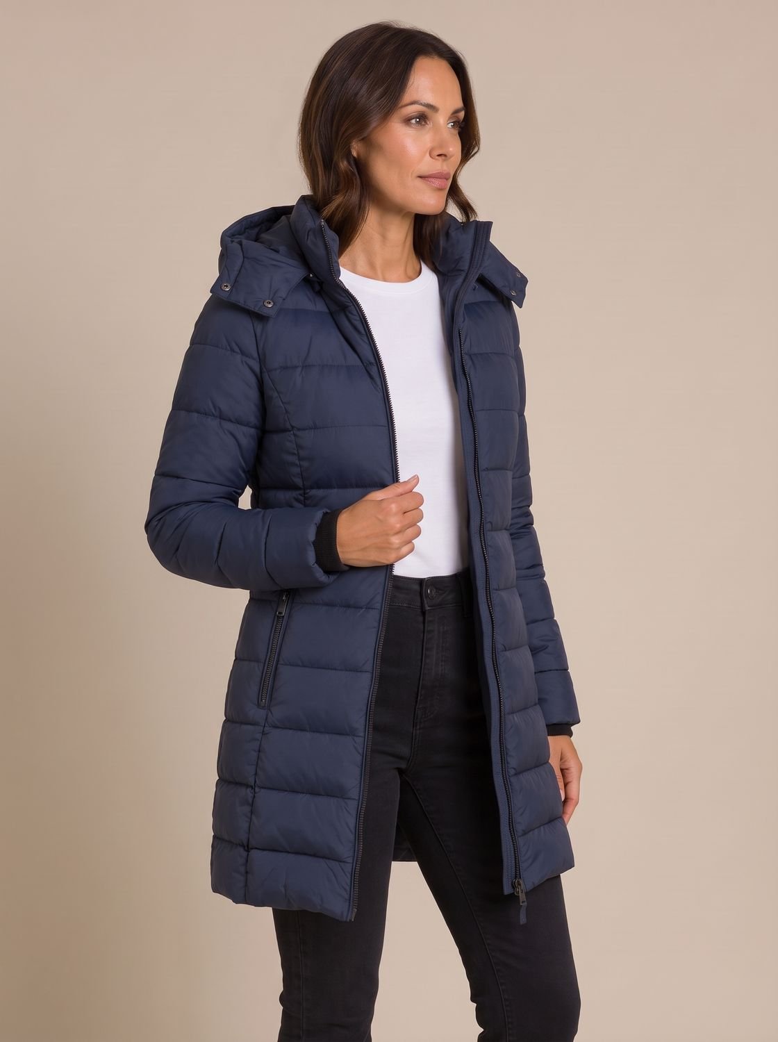 Madison | Veste matelassée longue à capuche pour femmes avec fermeture éclair intégrale