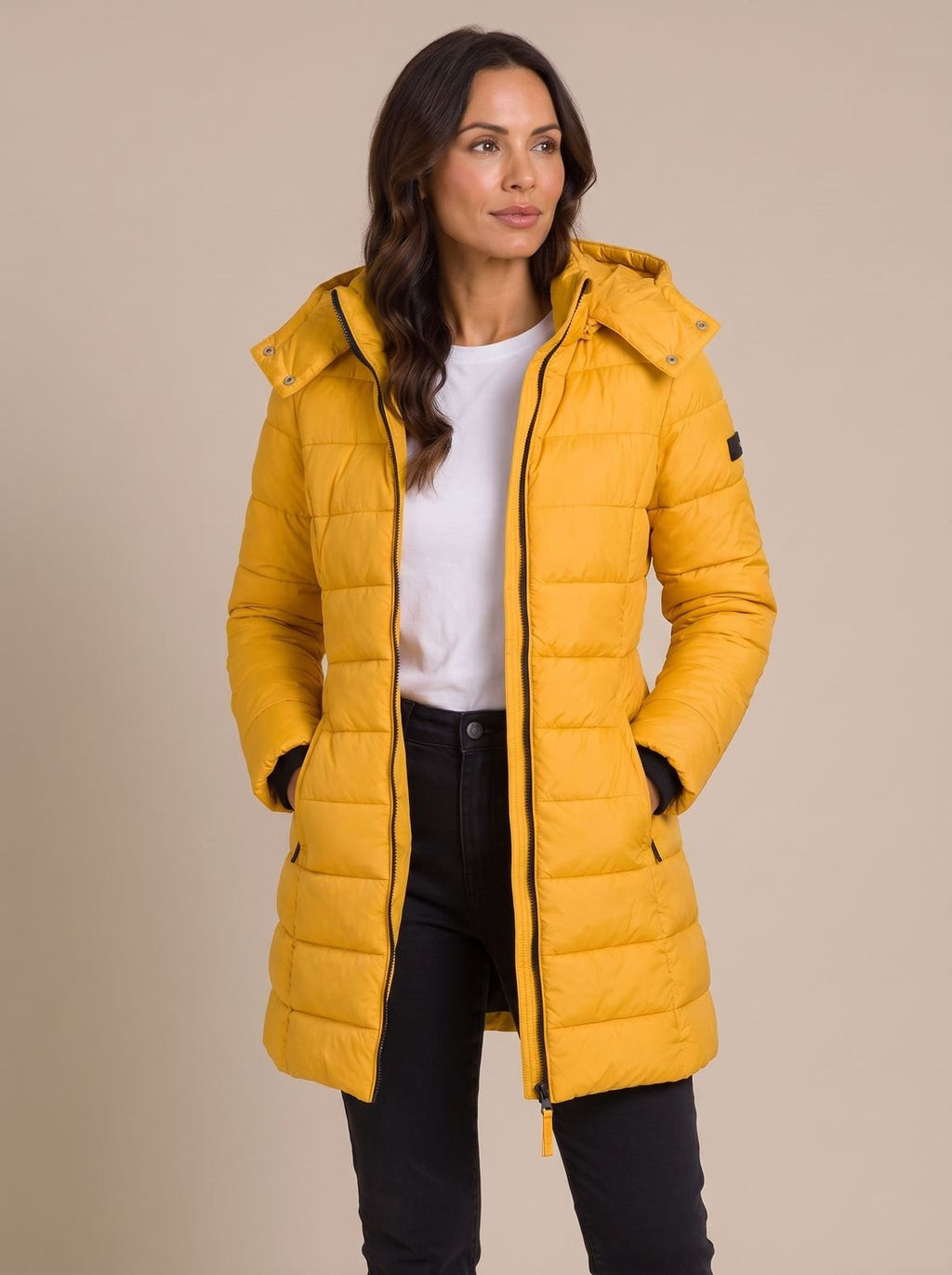 Madison | Veste matelassée longue à capuche pour femmes avec fermeture éclair intégrale