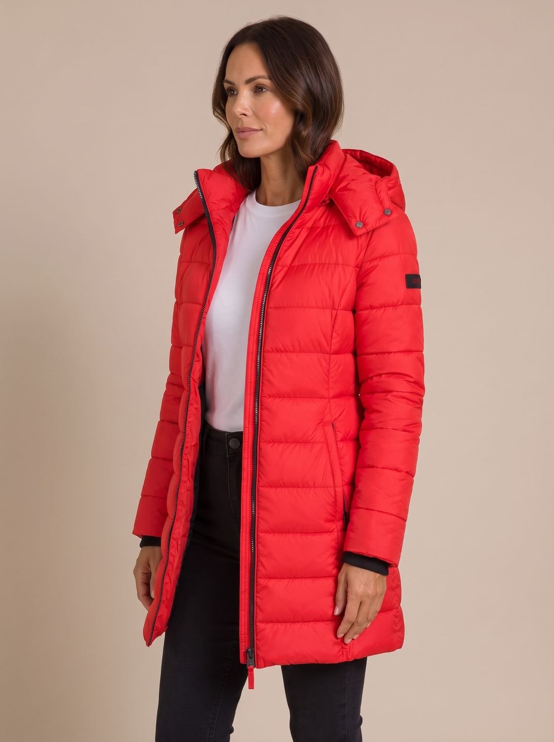 Madison | Veste matelassée longue à capuche pour femmes avec fermeture éclair intégrale