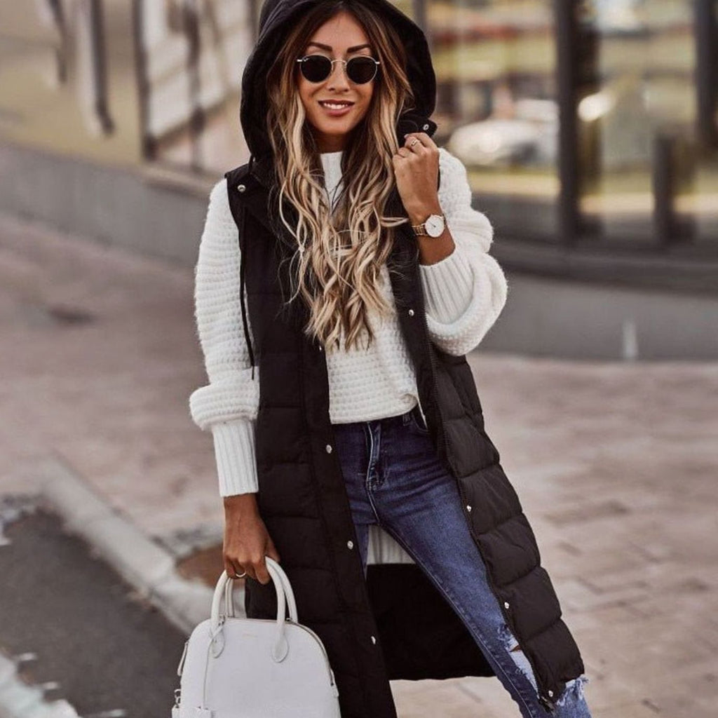 Layla | Gilet d'hiver sans manches à capuche en duvet matelassé pour femmes