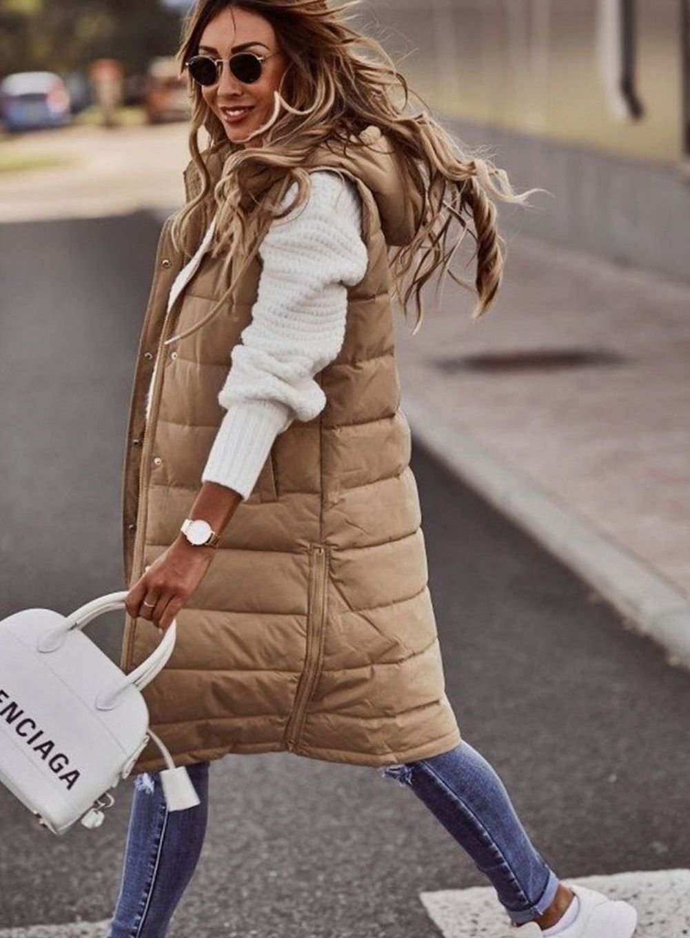 Layla | Gilet d'hiver sans manches à capuche en duvet matelassé pour femmes