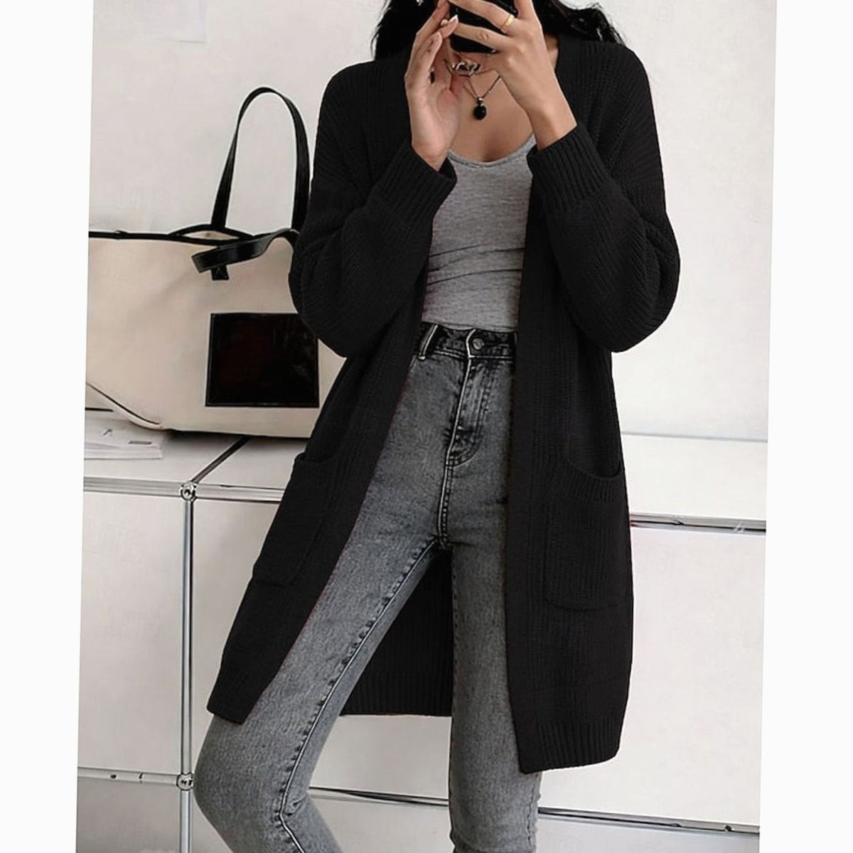 Madison | Cardigan Longline Ouvert en Maille Côtelée pour Femmes
