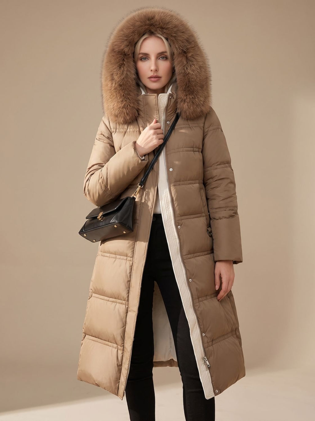 Evelyn | Manteau d'hiver long en duvet de luxe pour femmes avec capuche en fourrure