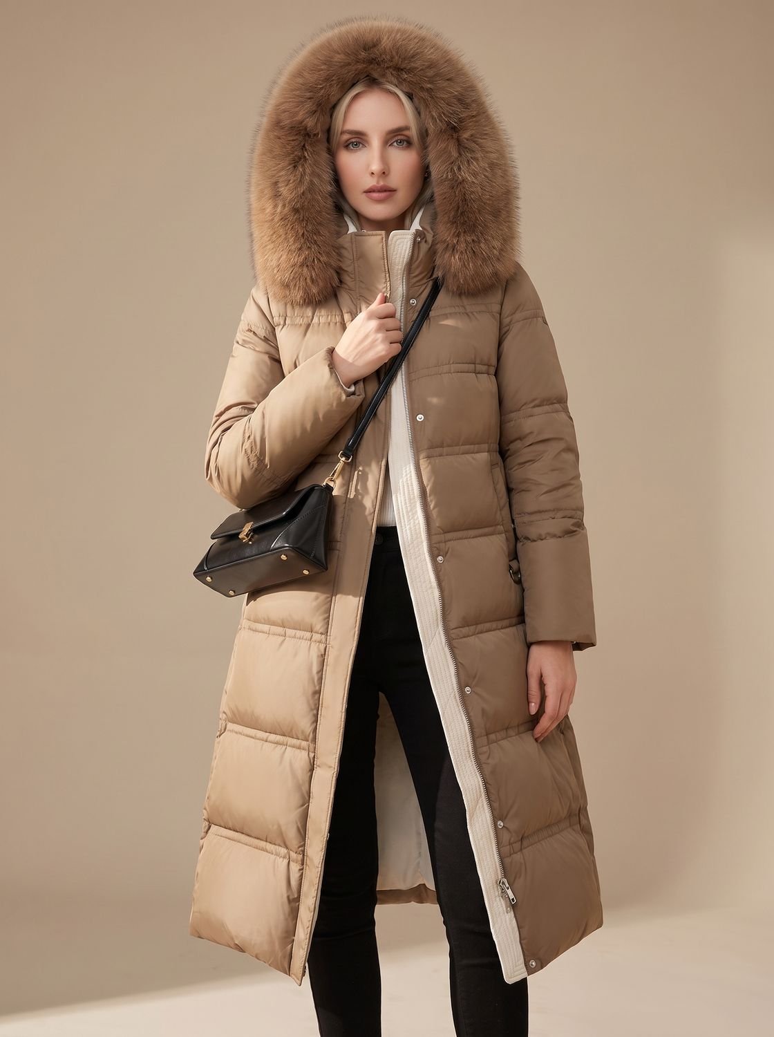 Evelyn | Manteau d'hiver long en duvet de luxe pour femmes avec capuche en fourrure