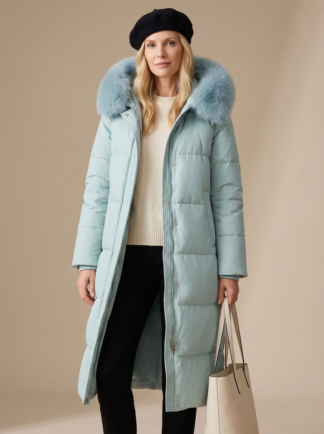 Evelyn | Manteau d'hiver long en duvet de luxe pour femmes avec capuche en fourrure