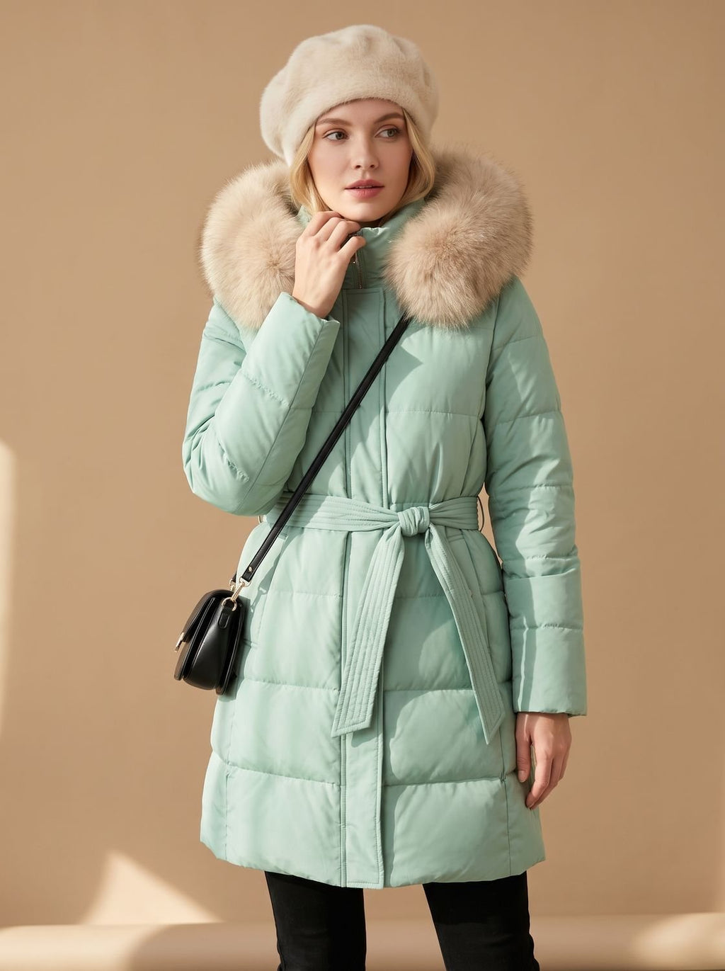 Evelyn | Manteau d'hiver long en duvet de luxe pour femmes avec capuche en fourrure