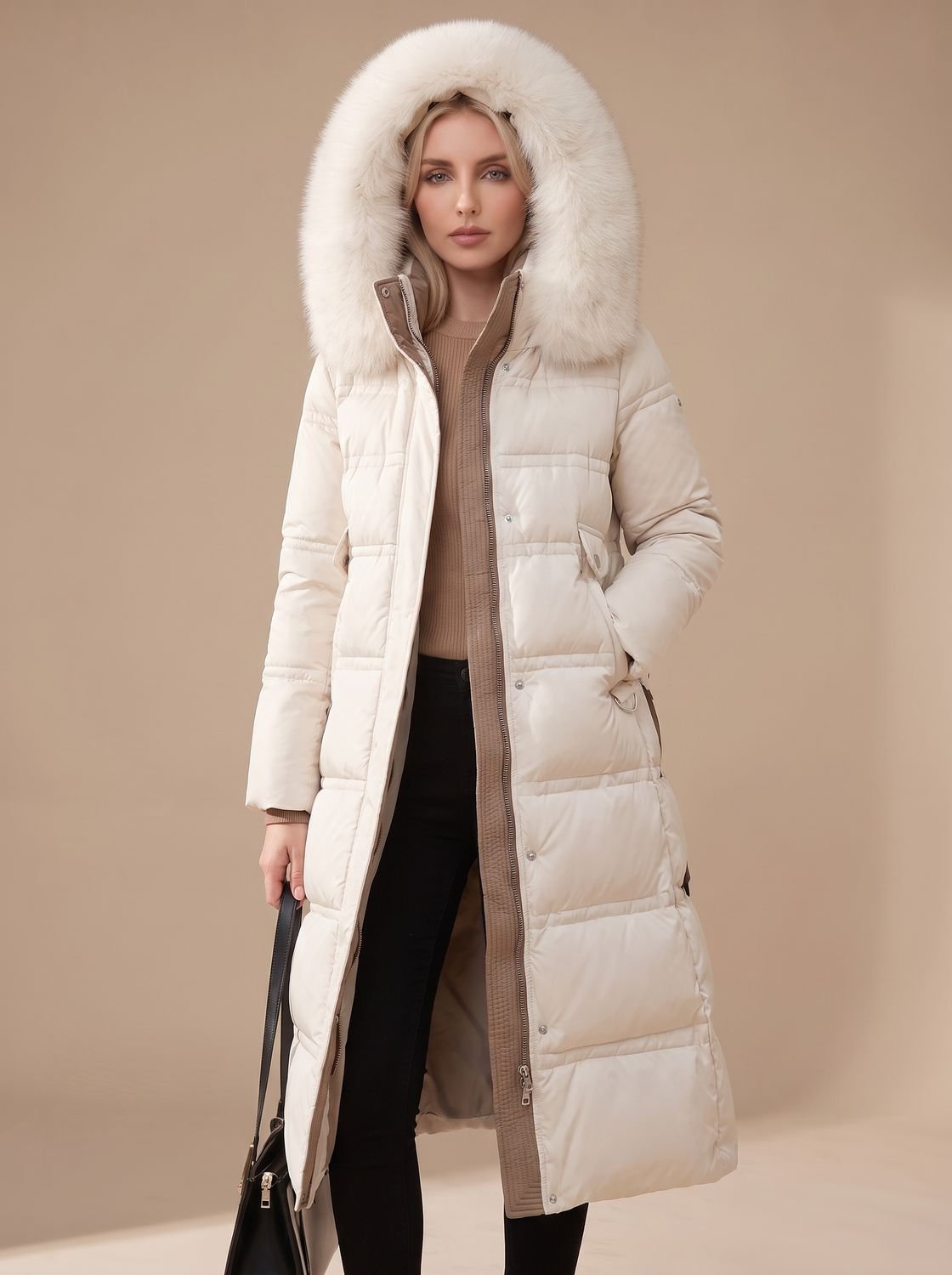 Evelyn | Manteau d'hiver long en duvet de luxe pour femmes avec capuche en fourrure