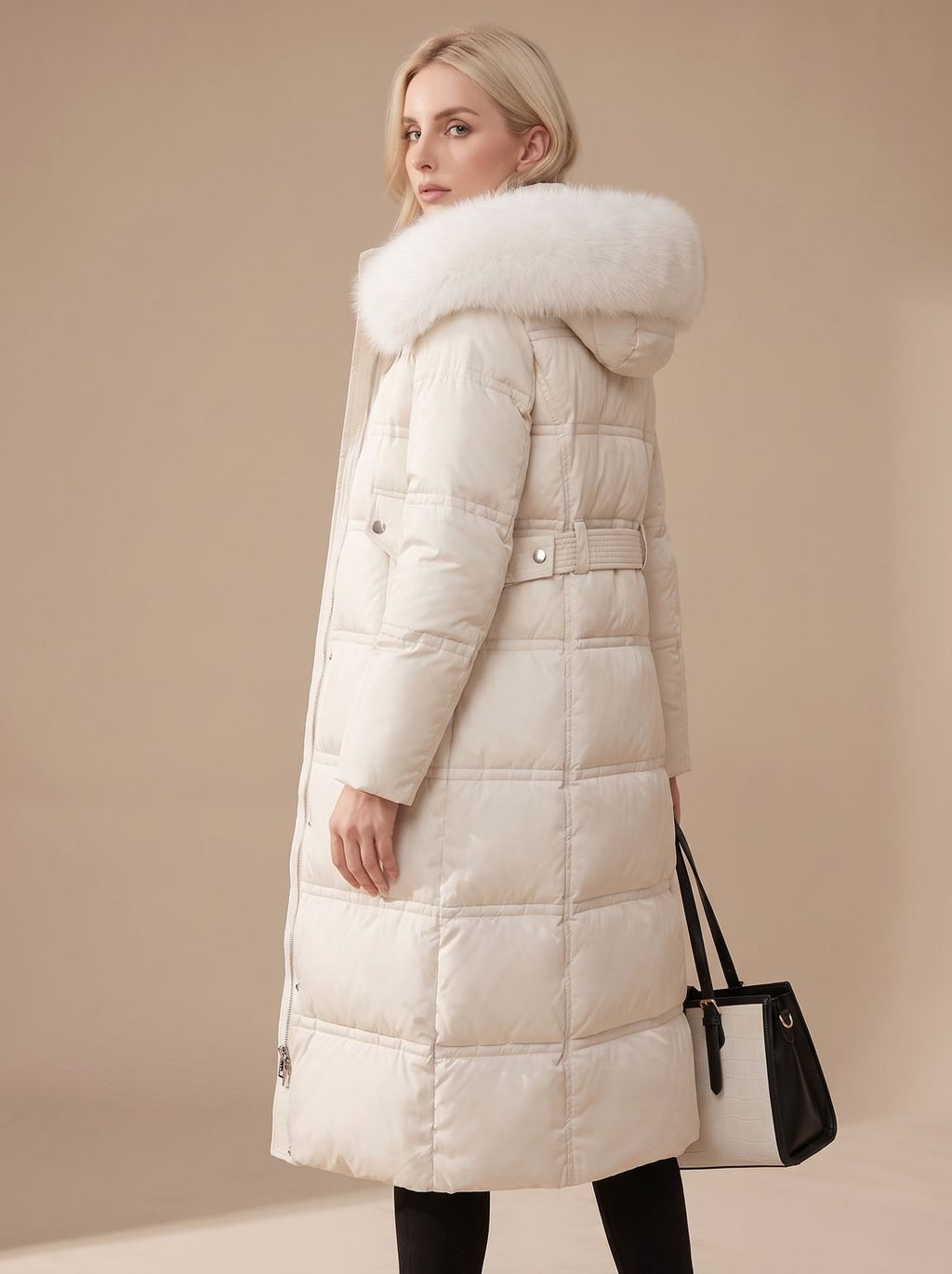 Evelyn | Manteau d'hiver long en duvet de luxe pour femmes avec capuche en fourrure