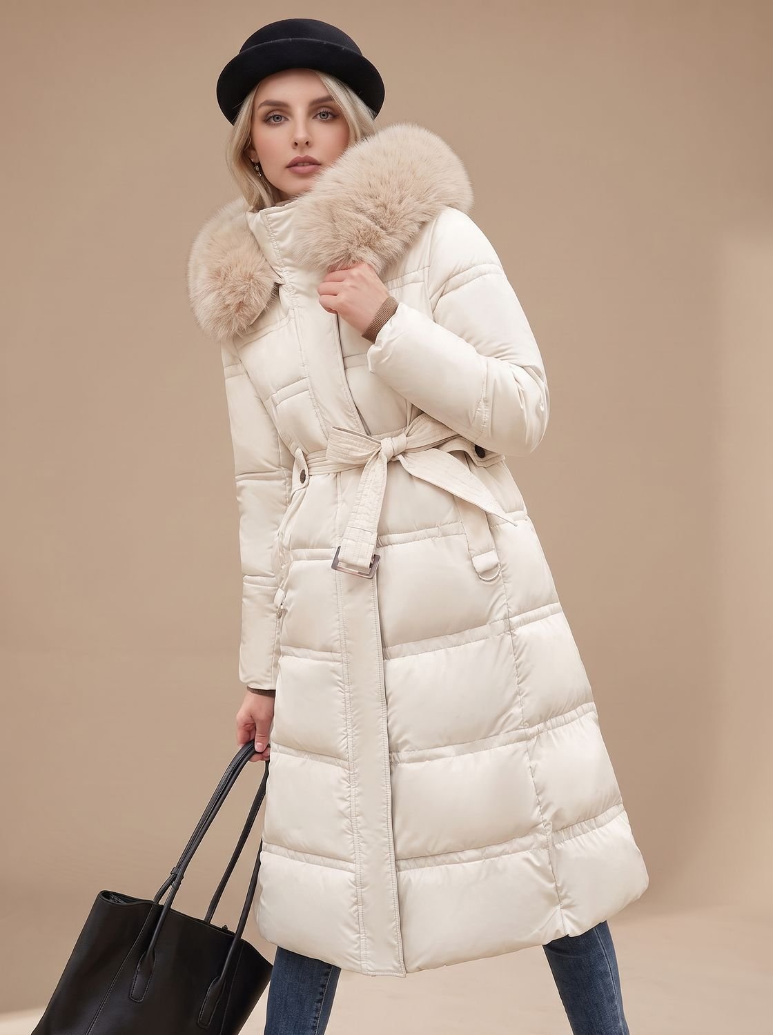 Evelyn | Manteau d'hiver long en duvet de luxe pour femmes avec capuche en fourrure