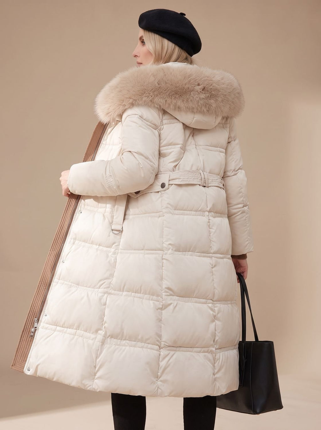 Evelyn | Manteau d'hiver long en duvet de luxe pour femmes avec capuche en fourrure