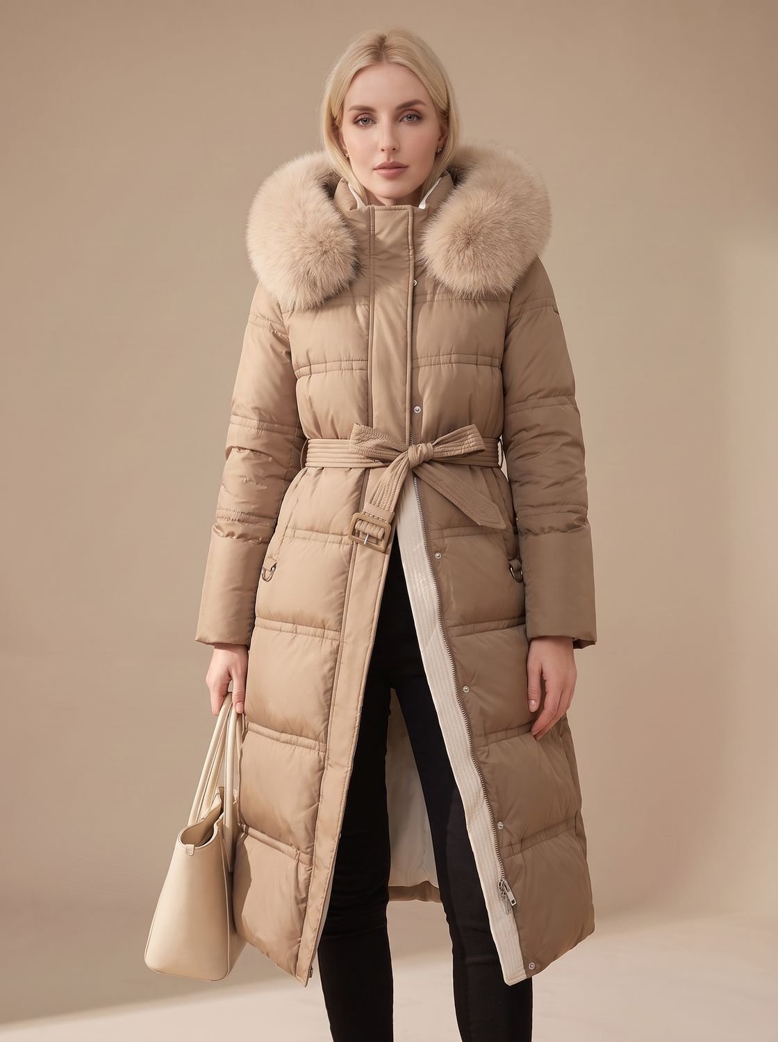 Evelyn | Manteau d'hiver long en duvet de luxe pour femmes avec capuche en fourrure