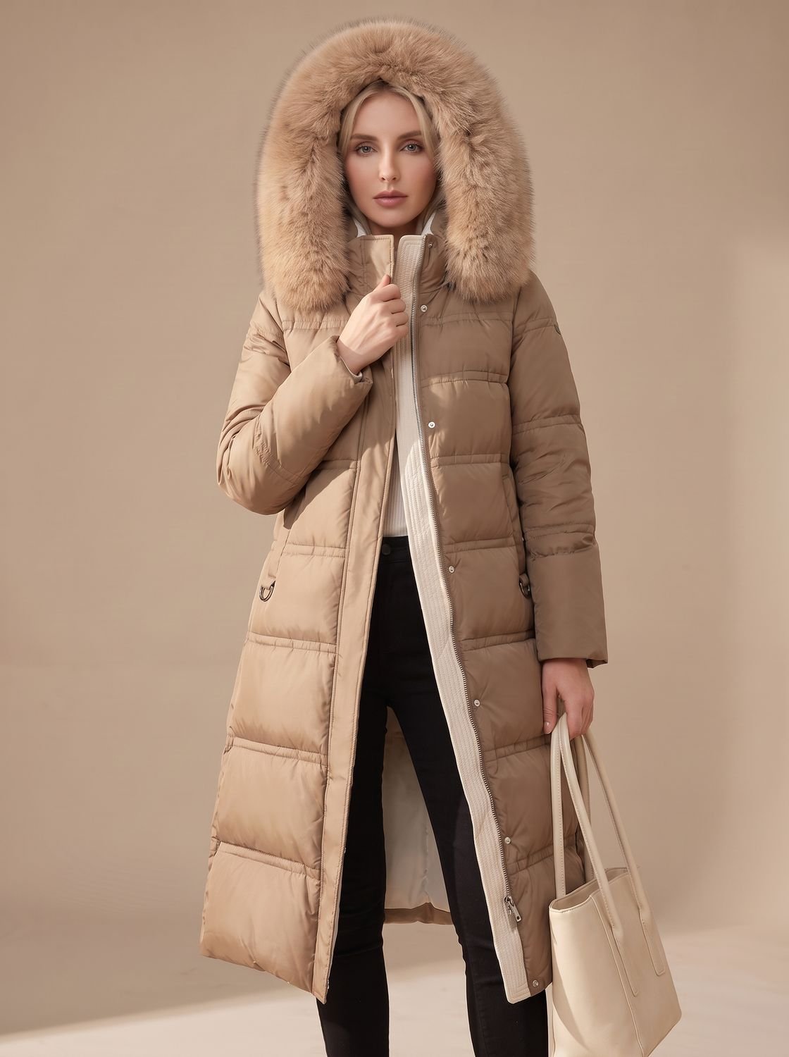 Evelyn | Manteau d'hiver long en duvet de luxe pour femmes avec capuche en fourrure