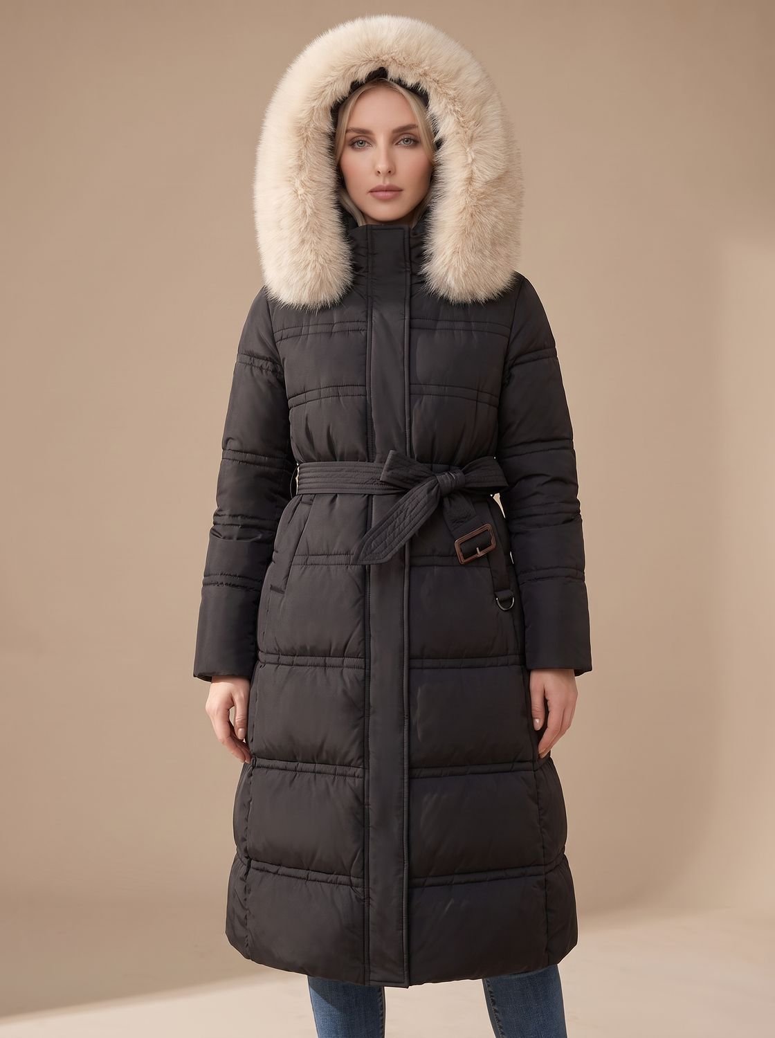 Evelyn | Manteau d'hiver long en duvet de luxe pour femmes avec capuche en fourrure