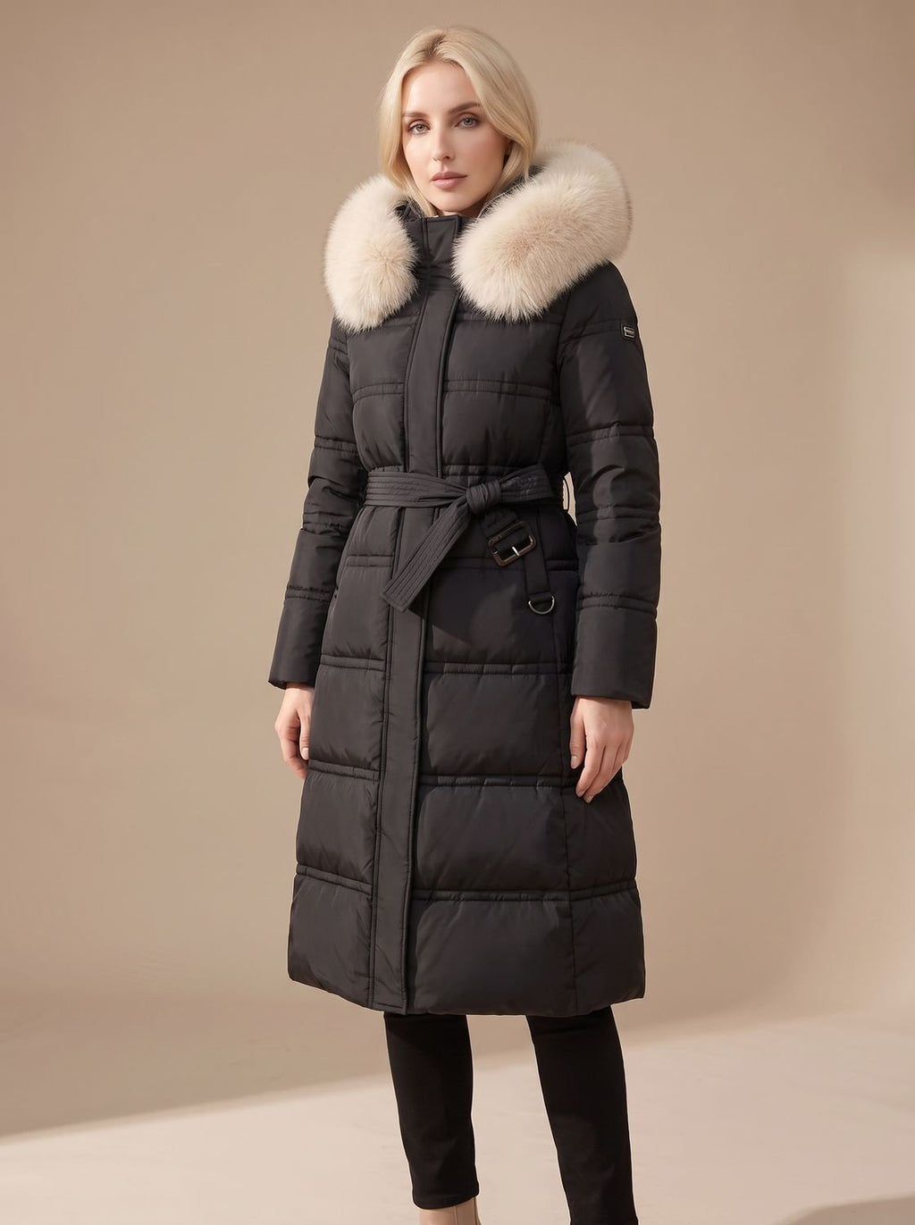 Evelyn | Manteau d'hiver long en duvet de luxe pour femmes avec capuche en fourrure