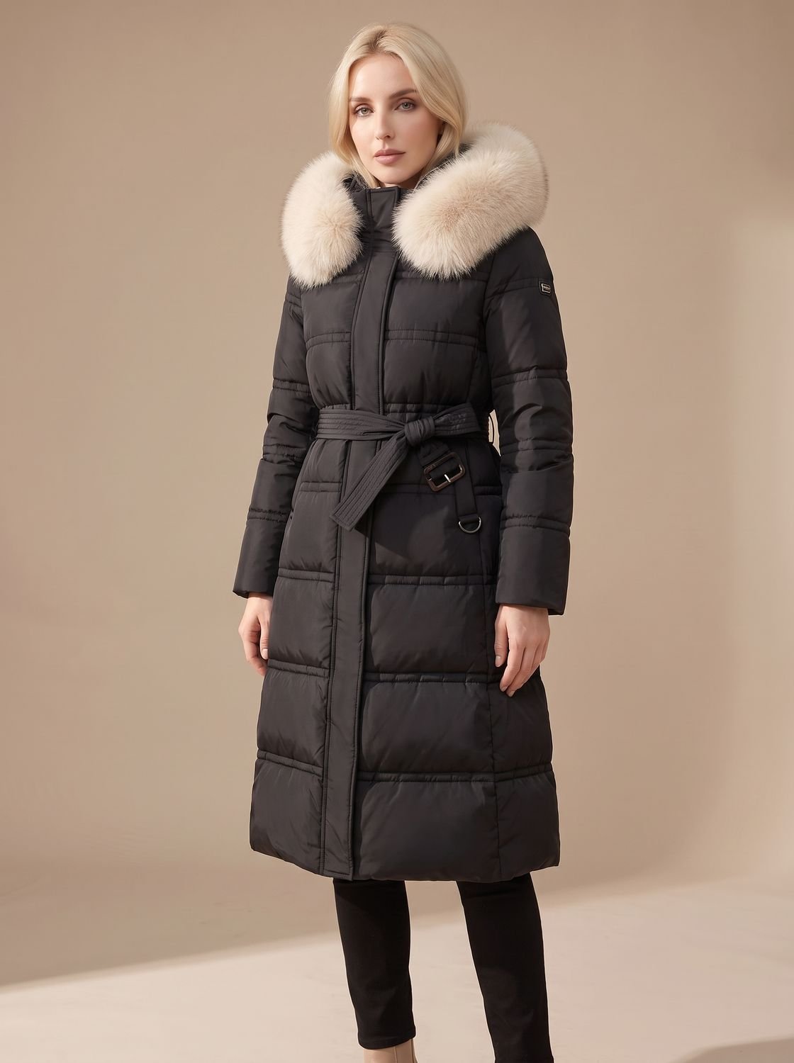 Evelyn | Manteau d'hiver long en duvet de luxe pour femmes avec capuche en fourrure