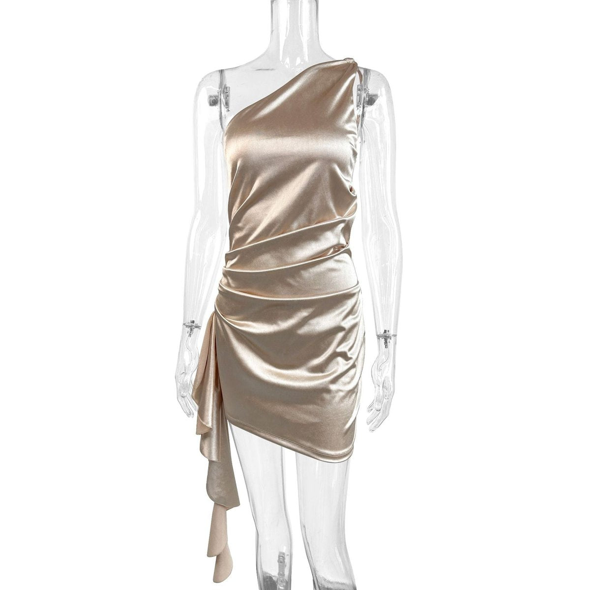 Grace | Robe de cocktail en satin drapé asymétrique à une épaule pour femmes