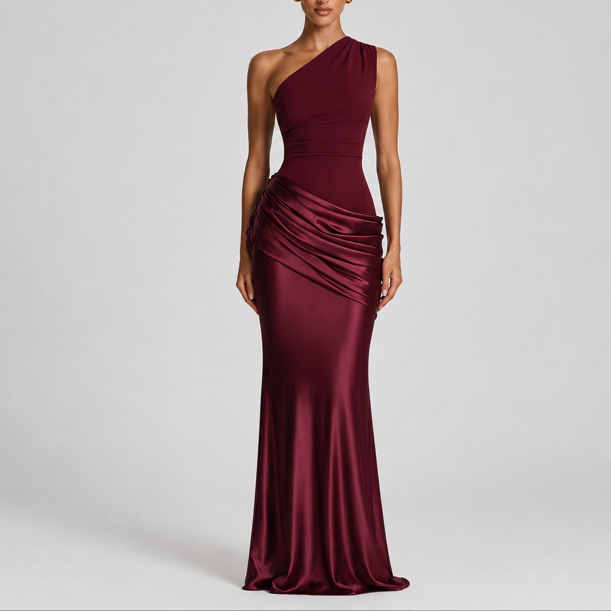 Mia | Robe Maxi Satin Drapée à Une Épaule pour Femmes - Invité de Mariage Automne