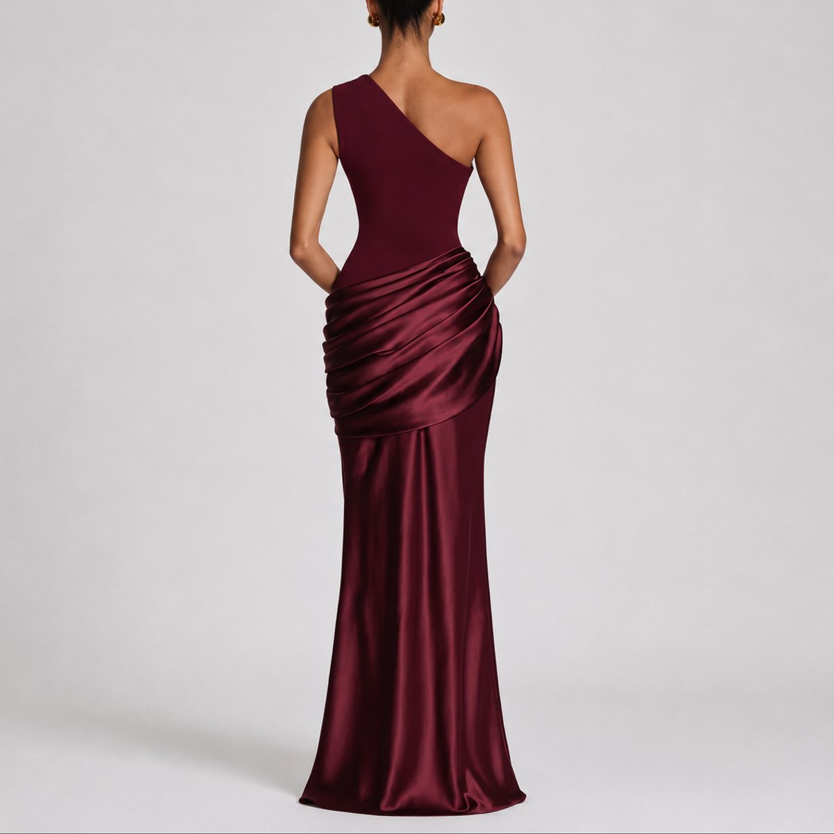 Mia | Robe Maxi Satin Drapée à Une Épaule pour Femmes - Invité de Mariage Automne