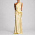 Mia | Robe Maxi Satin Drapée à Une Épaule pour Femme - Invité de Mariage Automne
