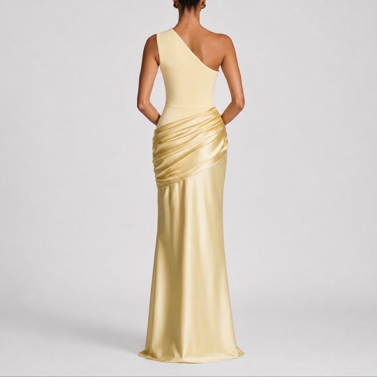 Mia | Robe Maxi Satin Drapée à Une Épaule pour Femmes - Invité de Mariage Automne