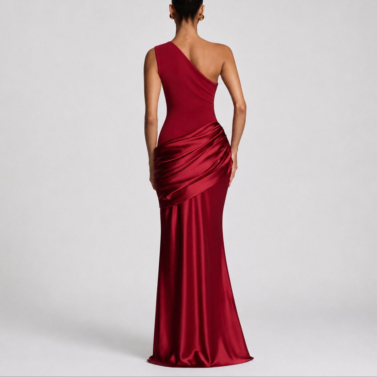 Mia | Robe Maxi Satin Drapée à Une Épaule pour Femme - Invité de Mariage Automne