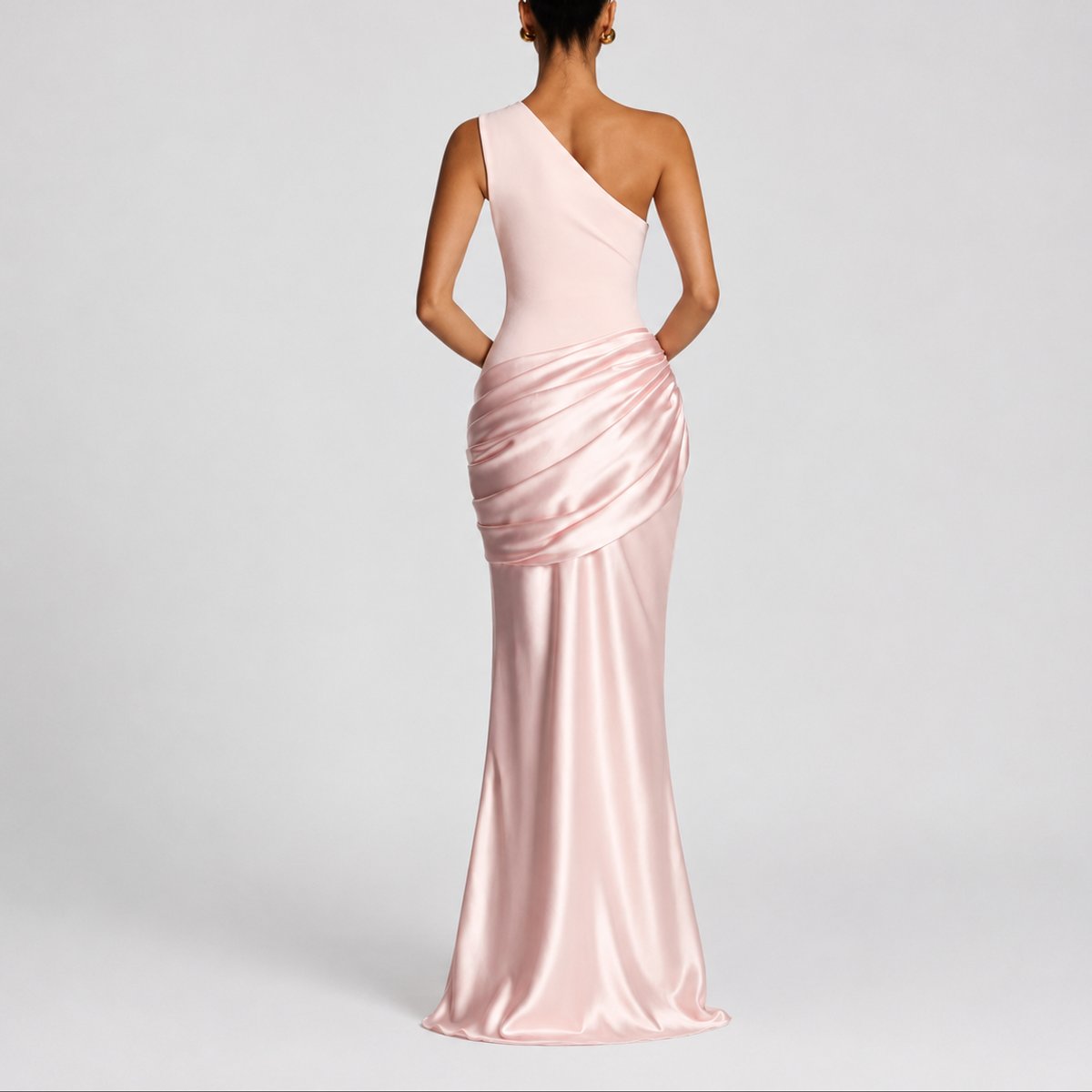 Mia | Robe Maxi Satin Drapée à Une Épaule pour Femmes - Invité de Mariage Automne