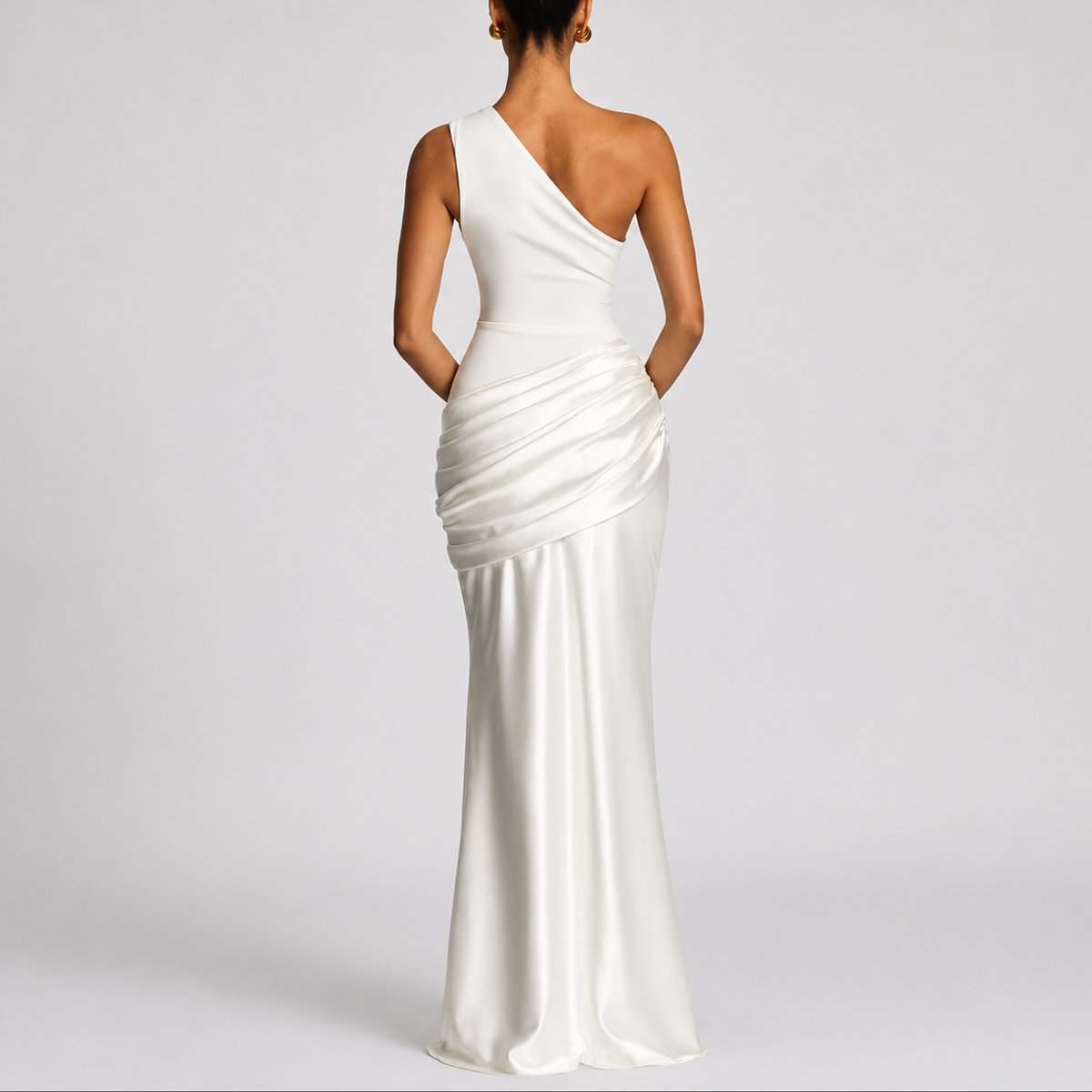 Mia | Robe Maxi Satin Drapée à Une Épaule pour Femmes - Invité de Mariage Automne