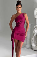 Eleanor | Robe de cocktail mini asymétrique à épaule unique froncée pour femme
