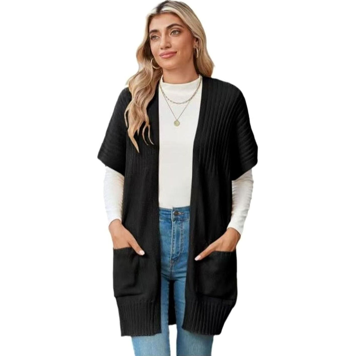 Madison | Cardigan en maille à manches courtes et ouverture devant pour femmes avec poches
