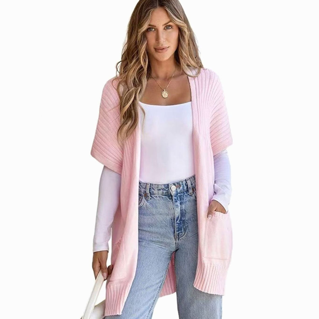 Madison | Cardigan en maille à manches courtes et ouverture devant pour femmes avec poches