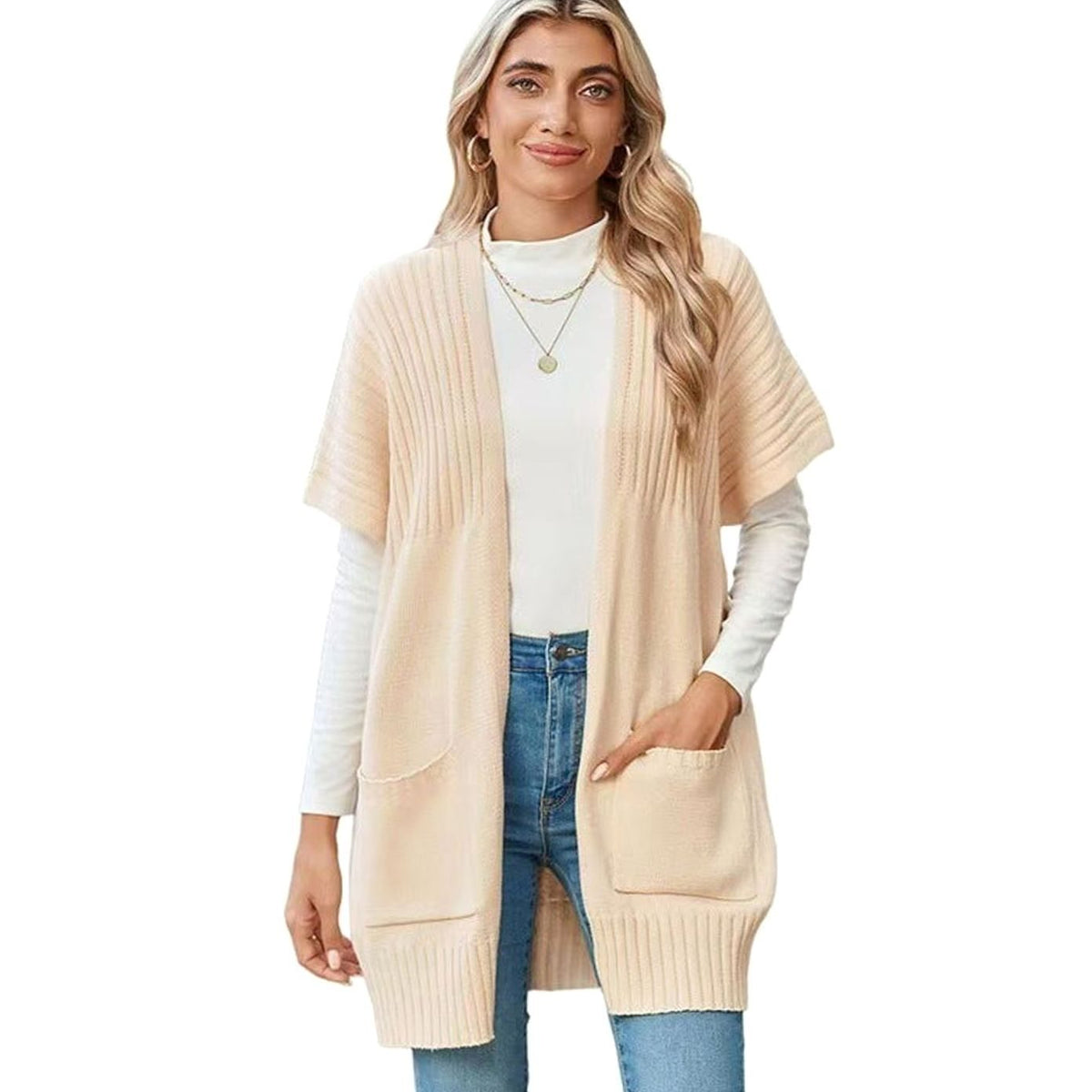 Madison | Cardigan en maille à manches courtes et ouverture devant pour femmes avec poches