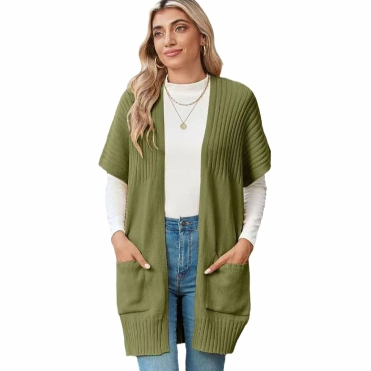 Madison | Cardigan en maille à manches courtes et ouverture devant pour femmes avec poches