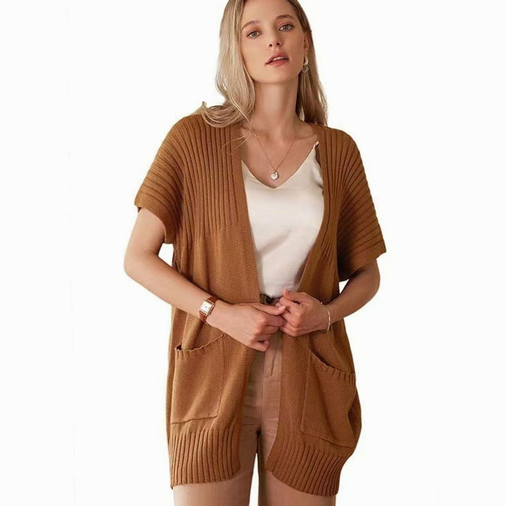 Madison | Cardigan en maille à manches courtes et ouverture devant pour femmes avec poches