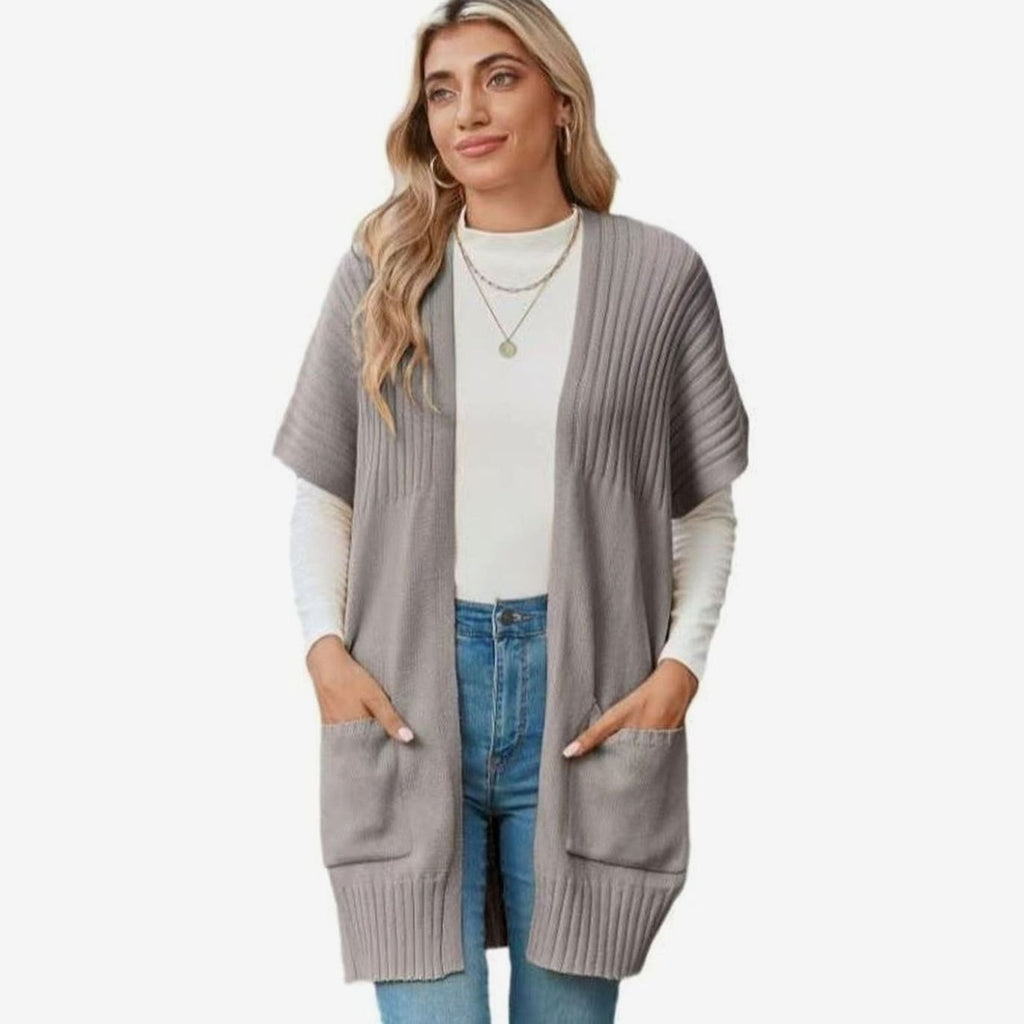 Madison | Cardigan en maille à manches courtes et ouverture devant pour femmes avec poches