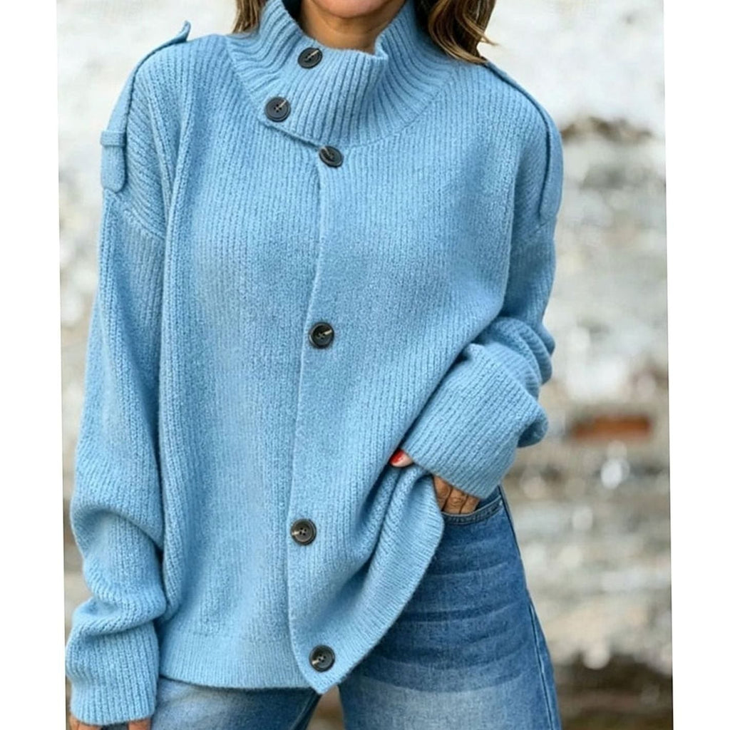 Amelia | Cardigan en tricot surdimensionné à boutons sur le devant et col montant pour femmes