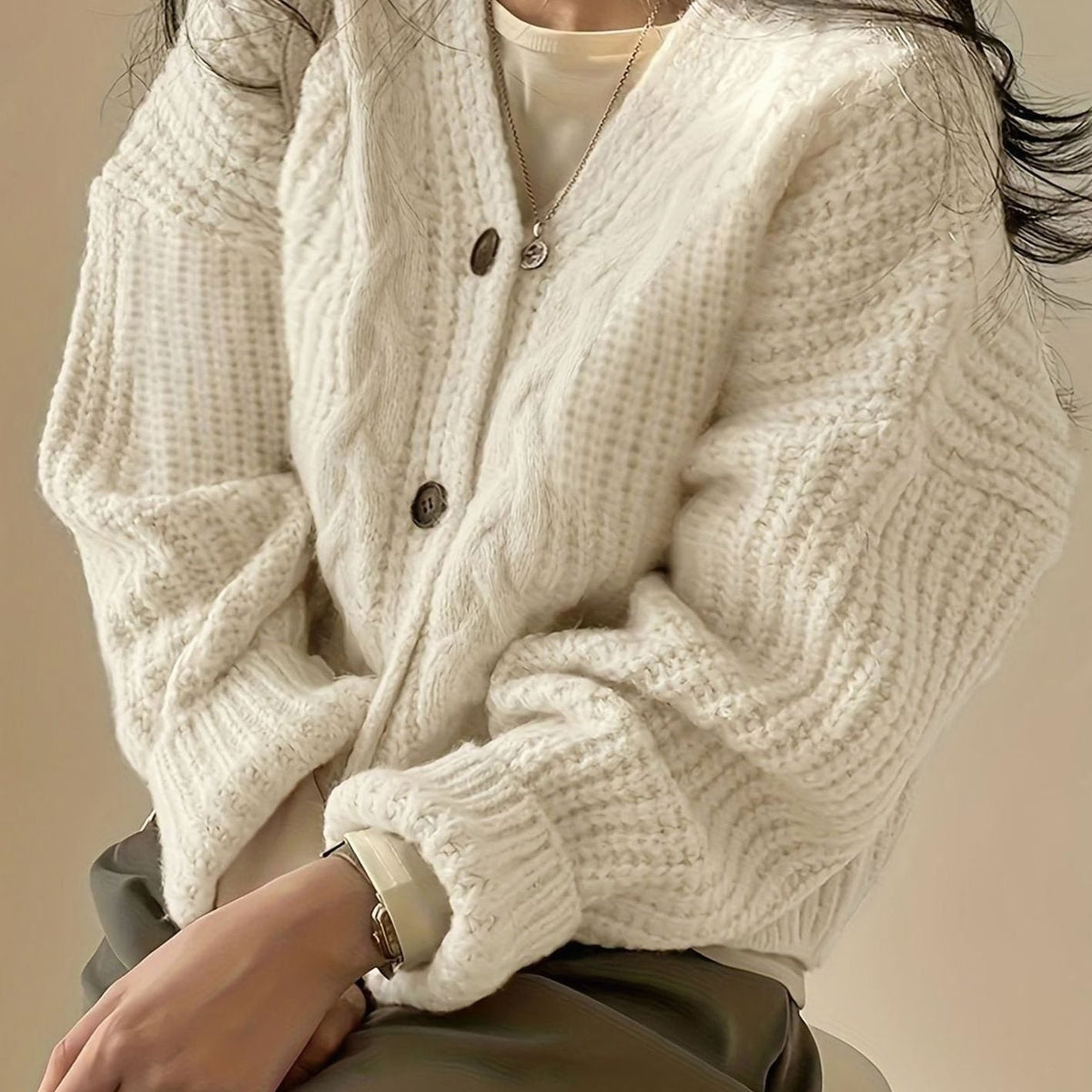 Harper | Cardigan Femme Oversize en Tricot à Câbles avec Boutons